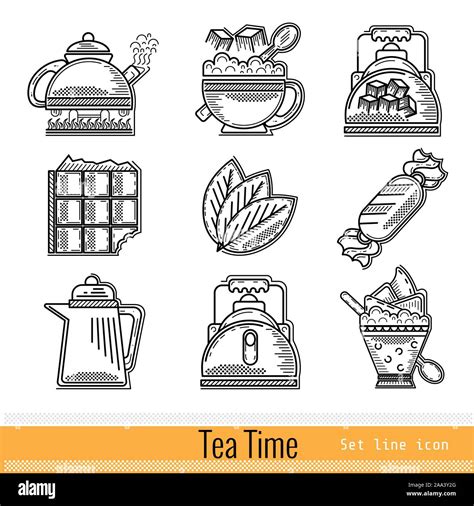 Set Of Outline Web Icon Tea Time Stock Vector Image And Art Alamy