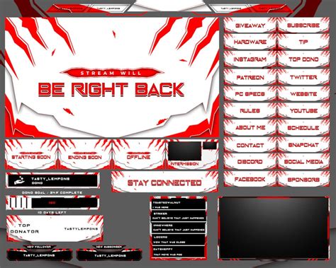 Red And White Animated Twitch Overlay Package Webcam Screens Panels Alerts Transition And