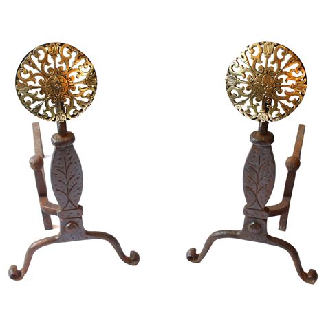 Pair Of Vintage Modernist Brass Andirons At Stdibs