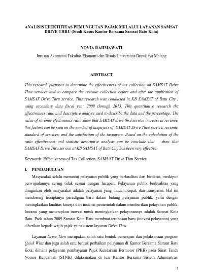 Analisis Efektifitas Pemungutan Pajak Melalui Layanan Samsat Drive Thru
