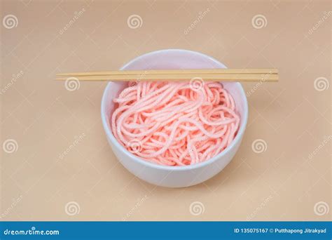 Colourful Yarn In White Bowl And Chopsticks Look Like A Noodlesfood