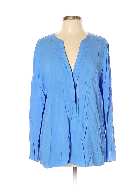 Lilly Pulitzer 100 Rayon Solid Blue Long Sleeve Blouse Size Xl 74