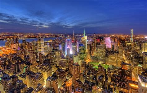 Wallpaper Building New York Panorama Night City Manhattan