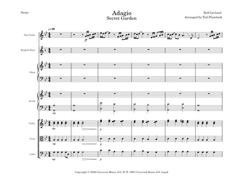 Adagio By Secret Garden Sheet Music For Oboe Violin Viola Cello