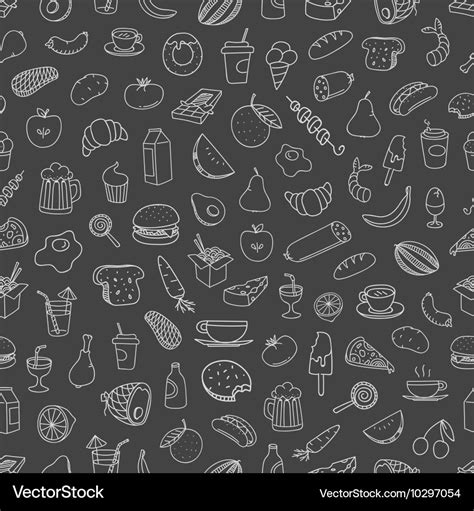 Different Food Doodles Seamless Background Lineart