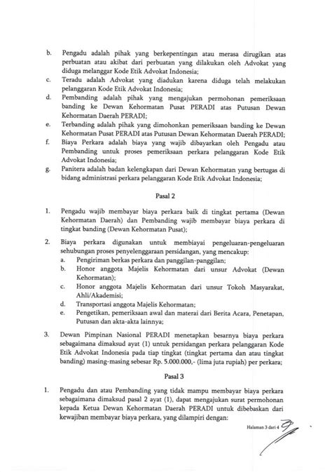 Surat Keputusan No Kep Peradi Dpn Xi Tantang Biaya Perkara