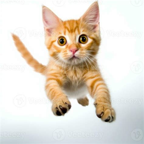 An Orange Tabby Cat Is Flying Through The Air Generative Ai