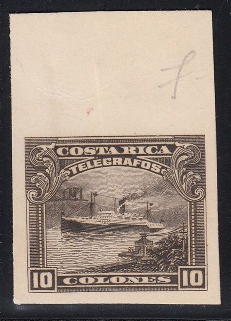 Costa Rica Col Brown Ship Telegraph Abnc Marginal Plate Proof