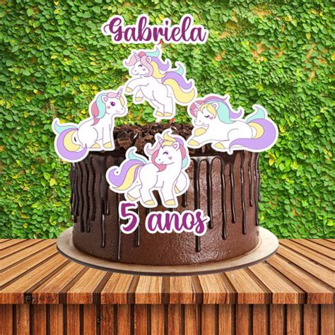 Topo De Bolo Unicornio Personalizado Topper Decora O No Shoptime