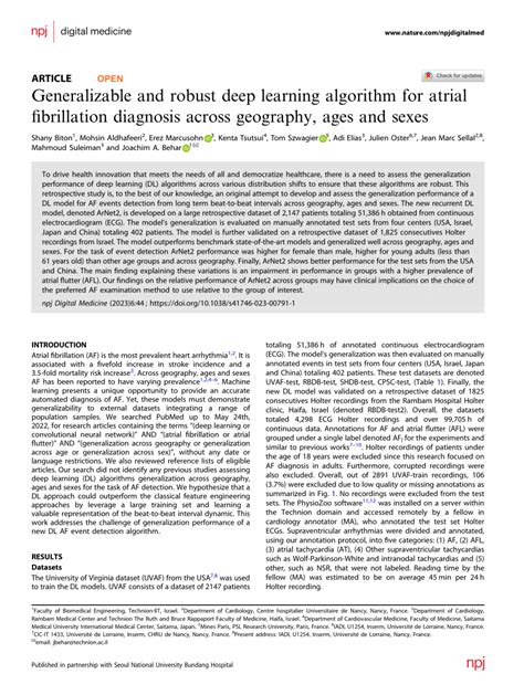 Pdf Generalizable And Robust Deep Learning Algorithm For Atrial Fibrillation Diagnosis Across