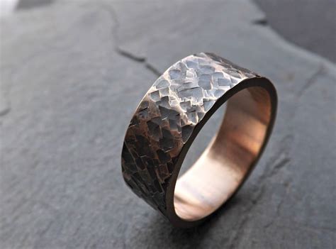 Rustic Bronze Ring Rustic Mens Ring Bronze Square Hammered Etsy