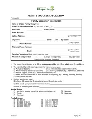 Fillable Online Lifespanrespitewa Respite Voucher Application