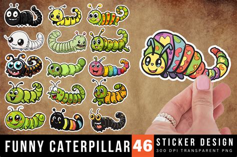 Funny Caterpillar Sticker Clipart Bundle Graphic By Allisonsuns