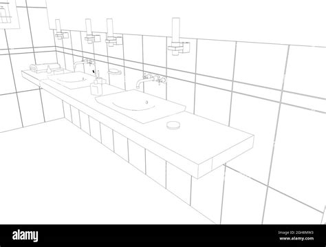 Contorno De Una Habitaci N Con Lavabos De L Neas Negras Aisladas Sobre