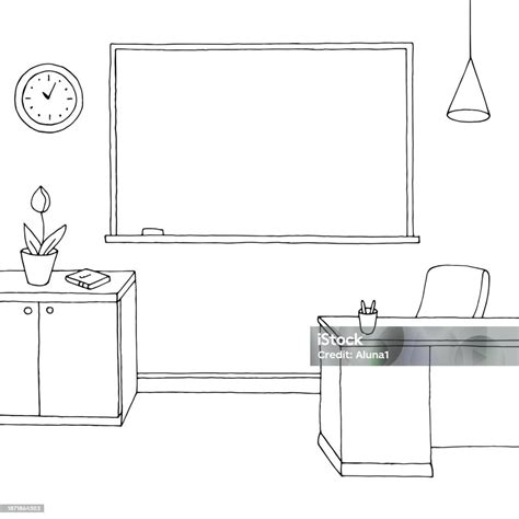 Classroom Graphic Black White Interior Sketch Illustration Vector Stock Illustration Download