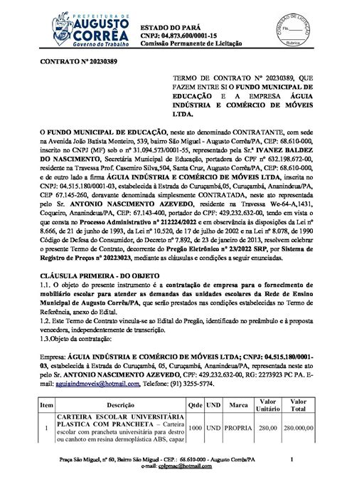 Contrato 20230389 Assinado Prefeitura Municipal De Augusto Corrêa