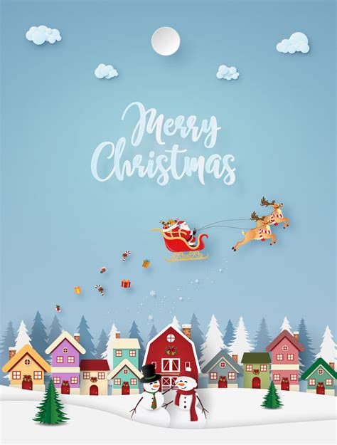 Merry Christmas Paper Style Card 673570 Vector Art At Vecteezy