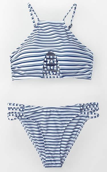 Blue And White Stripe High Neck Bikini Bestfashionhq