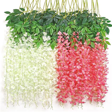 Primrue 12 Pack Artificial Flowers Silk Wisteria Vine Ratta Hanging