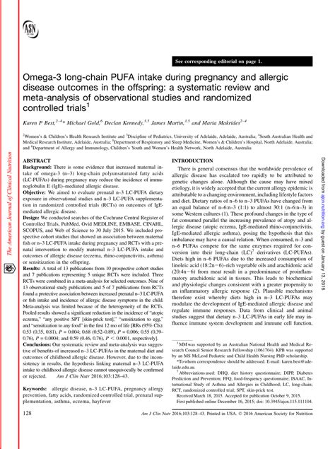 Pdf Omega Long Chain Pufa Intake During Pregnancy And Allergic