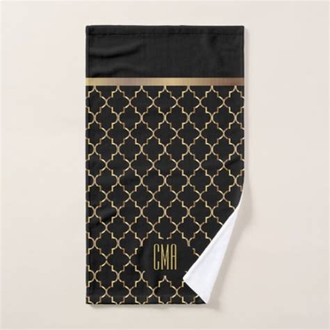 Elegant Black And Gold Quatrefoil Patterns Bath Towel Set Zazzle