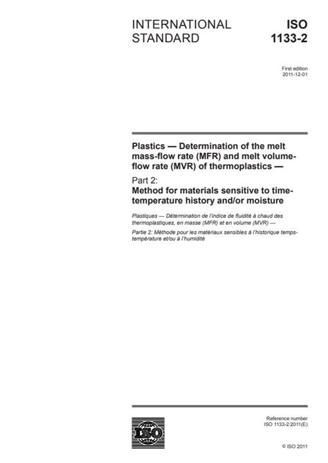 ISO 1133 2 2011 Plastics Determination Of The Melt Mass Flow Rate