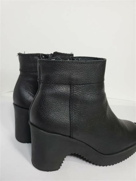 Dkny Jeans Black Leather Ankle Boots 3 Heels Pump 6m Gem