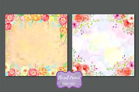 Watercolor Floral Frames 12x12 By Cornercroft Thehungryjpeg