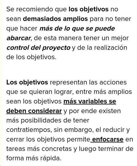 Explica por qué los objetivos no deben ser demasiado amplios Brainly lat