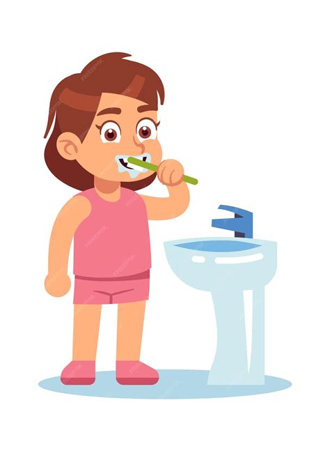 Chica Cepillarse Los Dientes Niño Lindo En Rutina De Baño Por La Mañana Y Por La Noche Cuidado