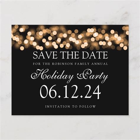 Holiday Party Save The Date Gold Bokeh Lights Announcement Postcard