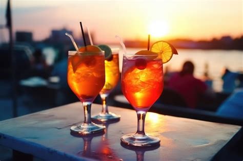 Premium Ai Image Glasses Of Cocktails On The Table Of A Beach Bar Ai