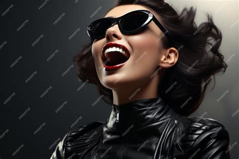 Premium Ai Image A Woman Wearing Sunglasses And A Leather Jacket With