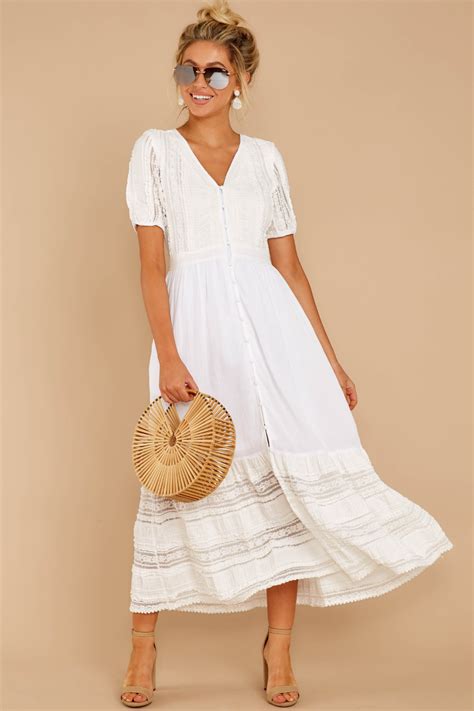 Cute White Lace Maxi Dress Short Sleeve Button Up Maxi Dress 62