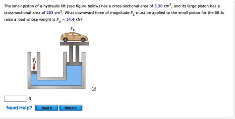 SOLVED The Small Piston Of A Hydraulic Lift See Figure Below Has A