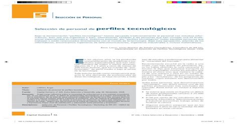 Selecci N De Personal De Perfiles Tecnol Gicos Pdf Document