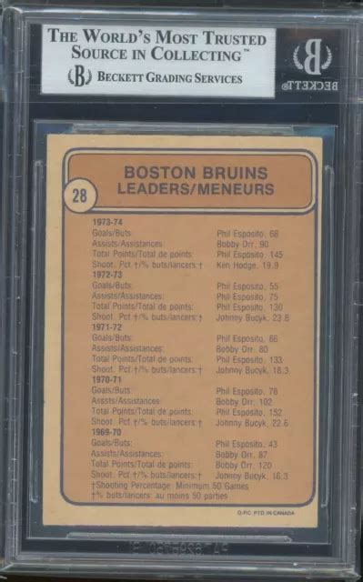 CARTE BOBBY ORR Esposito Bucyk signée 1974 75 O Pee Chee 28 dalles