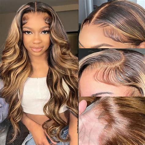 Amazon Fotteng Highlight Lace Front Wig Human Hair 4 27 Ombre Honey Blonde 180 Density