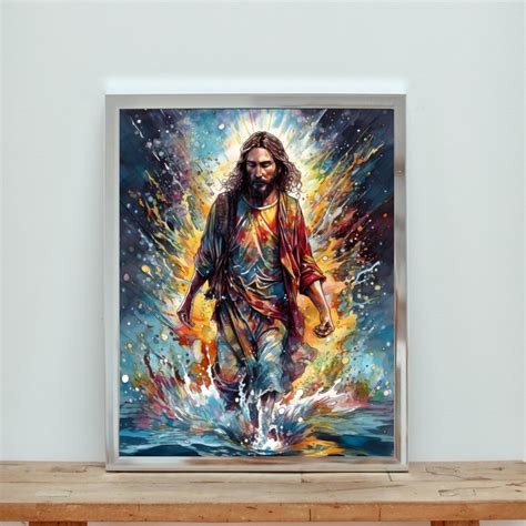 Jesus Walking on Water Digital Watercolor Art Print Savior Miracle Christian Wall Decor Faith ...