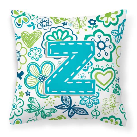 Letter Z Flowers and Butterflies Teal Blue Fabric Decorative Pillow ...