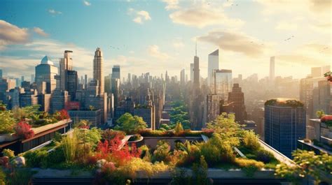 Premium Photo Urban Skyline With Lush Greenery Modern Buildings And