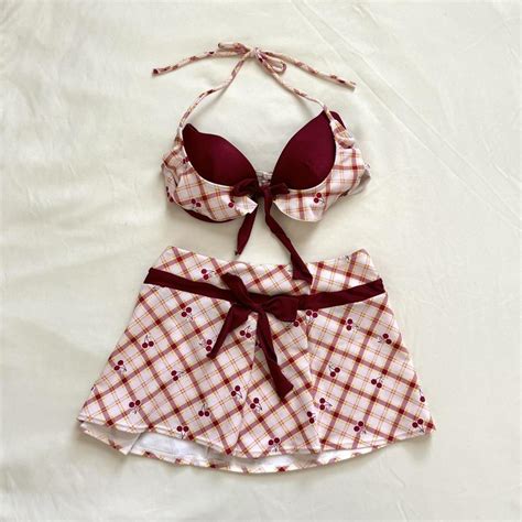 Rare Cherry Plaid Bikini Swim Set From Japan Depop