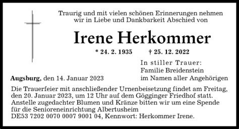 Traueranzeigen Von Irene Herkommer Allg Uer Zeitung