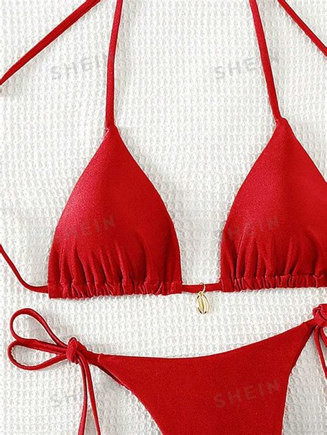 Shein Swim Womens Solid Color Halter Neck Tie Sexy Bikini Set For Vacationsummer Beach Shein Usa