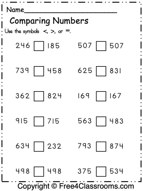 Comparing Whole Numbers Worksheets Comparing Numbers Printab