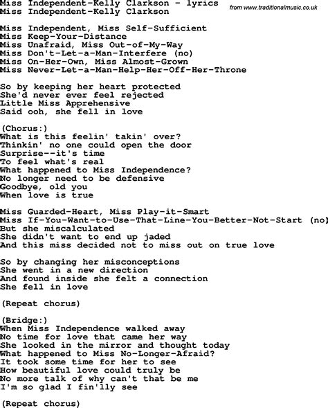 Love Song Lyrics for:Miss Independent-Kelly Clarkson