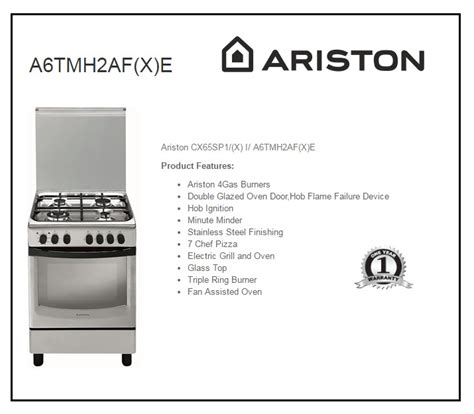 Buy Ariston 60cm 4 Gas Burners Cooker W Electric Oven And Grill Fan