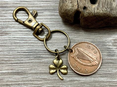 Irish Coin And Shamrock Keyring Keychain Or Clip A Perfect Lucky