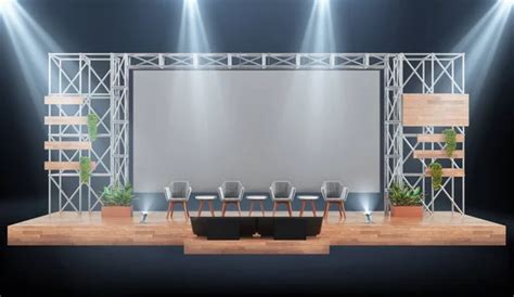 Wood And Metal Event Stage With Conference Panel Chairs Industrial