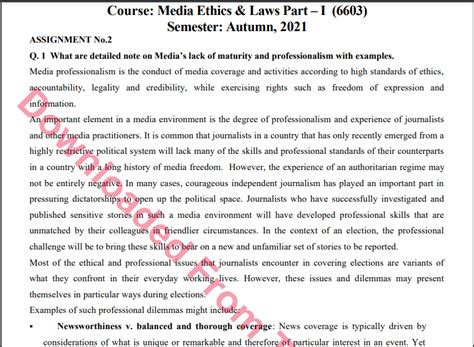 6603 Media Ethics Laws Part I Solved Assignment 1 2 Autumn 2021